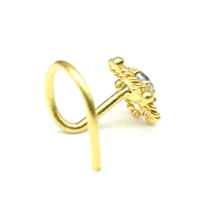 Square gold plated corkscrew piercing nose stud