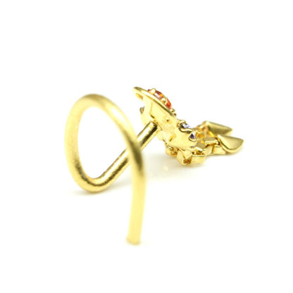 Gold Plated CZ studded corkscrew piercing nose stud