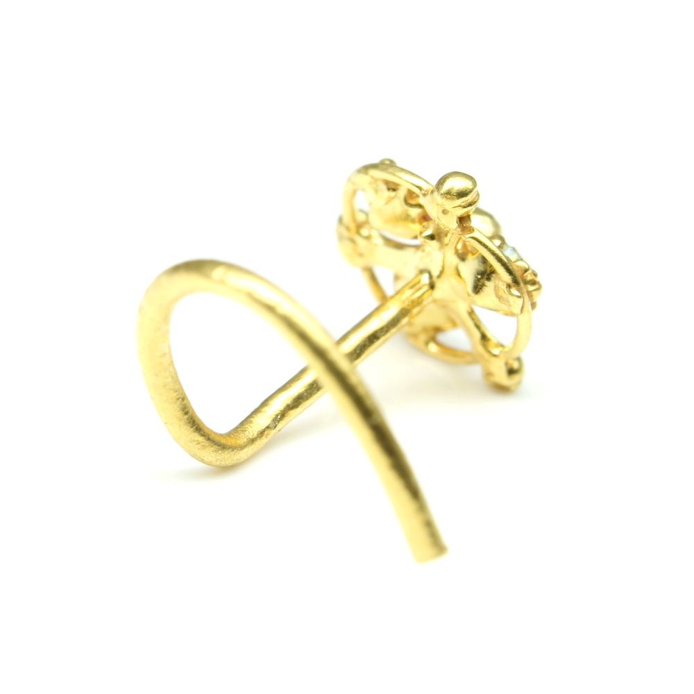 Round multi-color CZ gold plated corkscrew nose stud