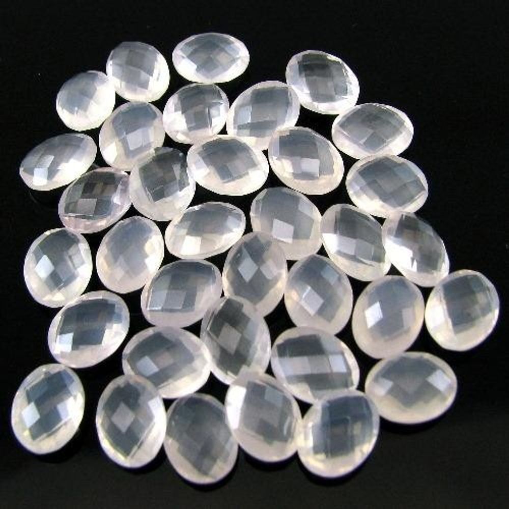 ROSE-QUARTZ--60.6Ct-35pc-Lot-Oval-Checker-Board-Cut-Pink-Gemstone