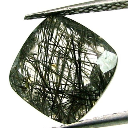 3.9Ct Natural Black Needle Rutile Quartz Cushion Cut Gemstone