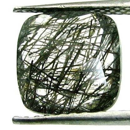 3.9Ct Natural Black Needle Rutile Quartz Cushion Cut Gemstone