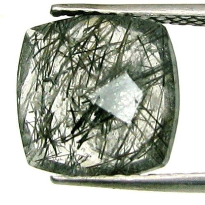 4Ct Natural Black Needle Rutile Quartz Cushion Cut Gemstone