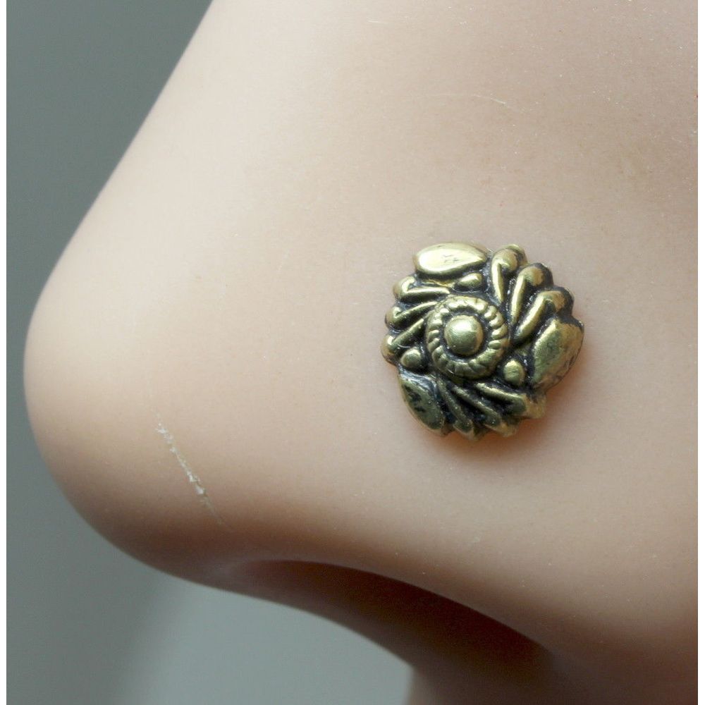 Twisted antique gold finish nose stud 22g