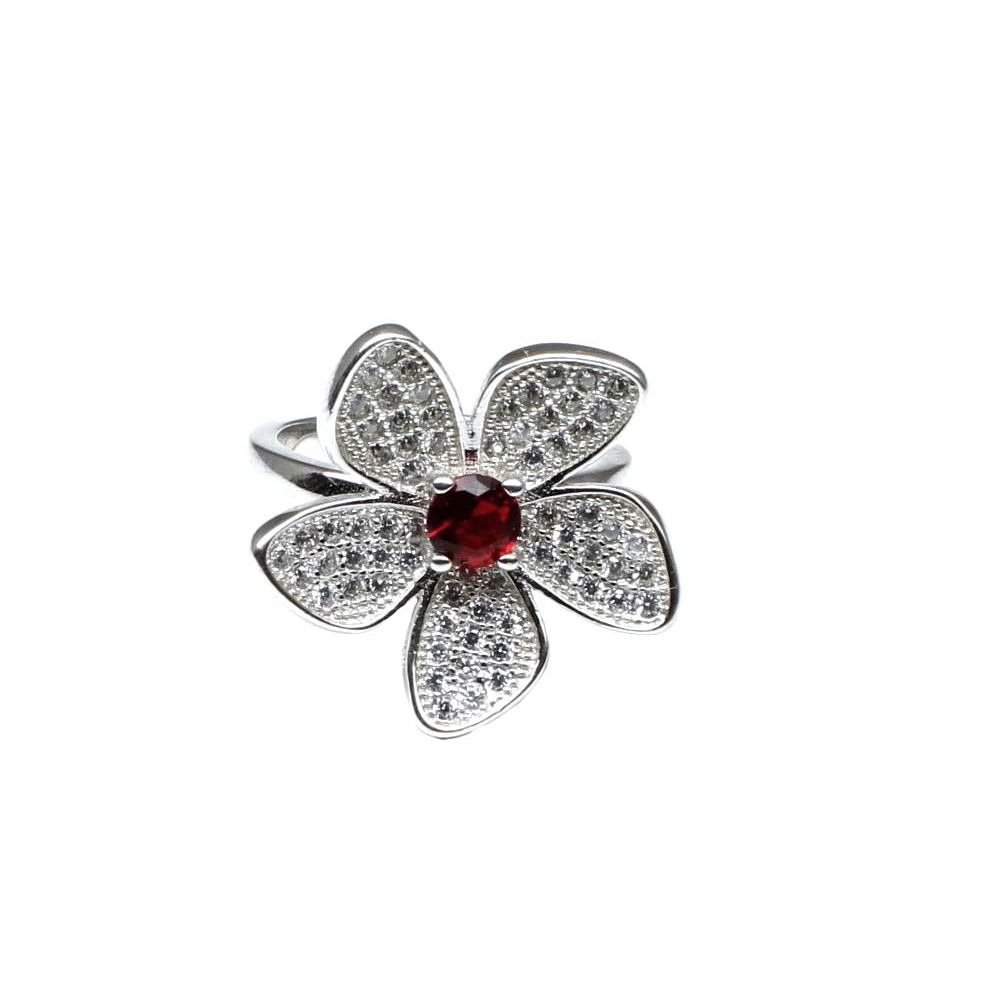 Real Sterling Silver Flower Style Women Ring