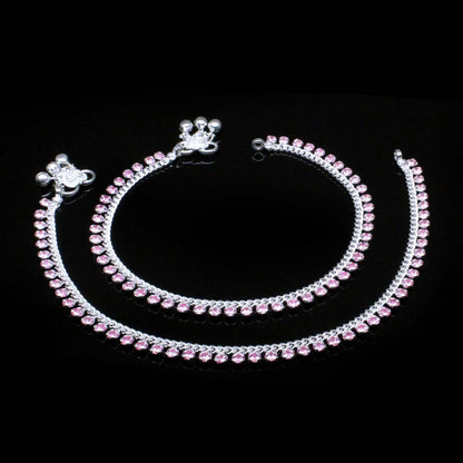 Real Silver Pink CZ Anklets 10.5"