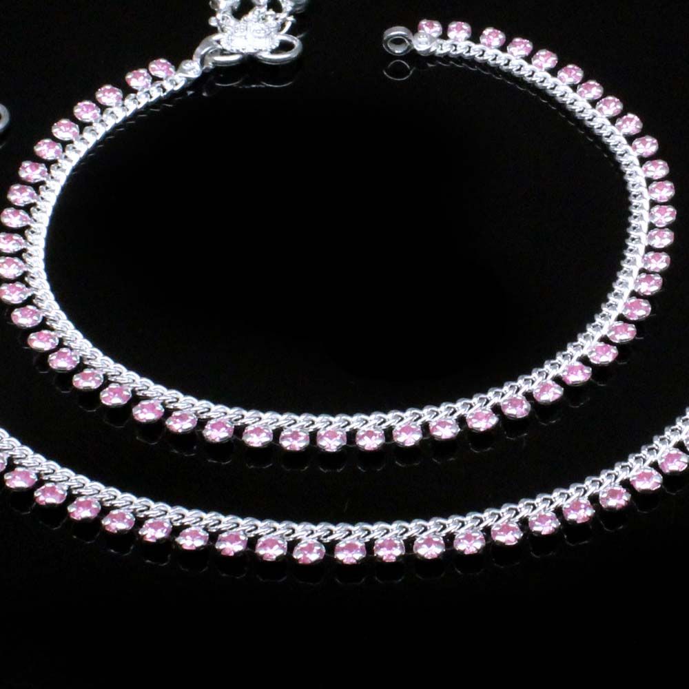 Real Silver Pink CZ Anklets 10.5"