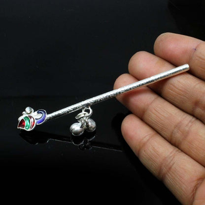 Real 925 Silver Flute Basuri Ghungroo for Lord Krishna Janmashthami Pooja