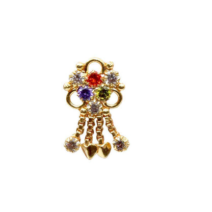 Traditional Indian Dangle Nose ring Multicolor CZ Corkscrew nose ring 22g