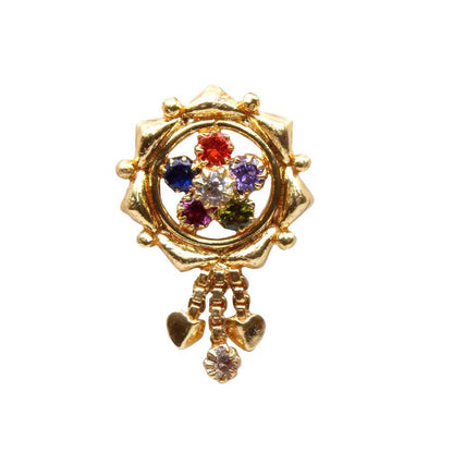 Traditional Gold Plated Indian Dangle Nose ring Multicolor CZ Twisted nose ring