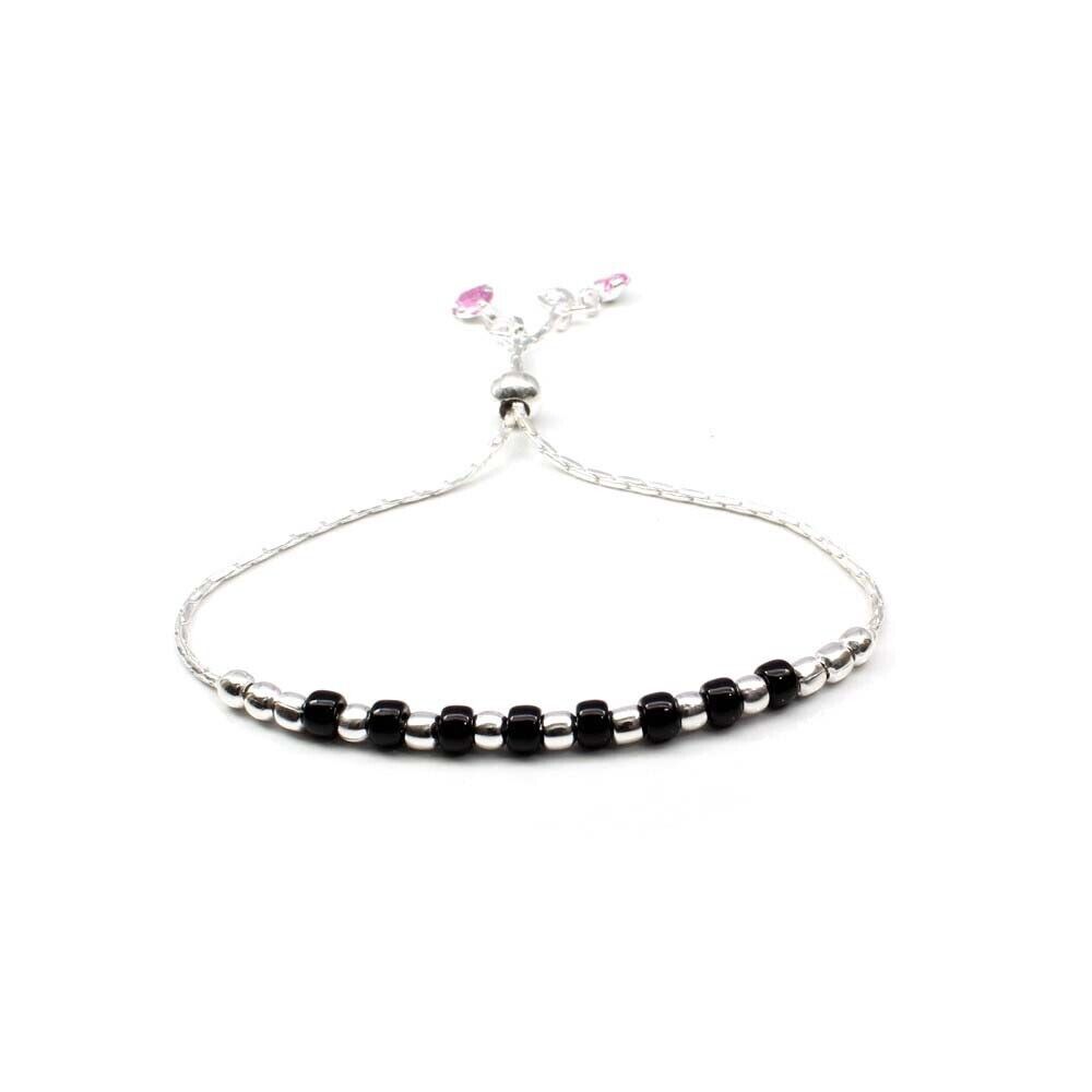 CLARA 925 Sterling Silver Knot Hand Mangalsutra Bracelet Black Beads,