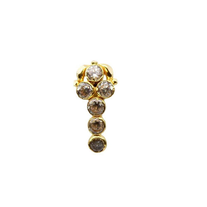 Cute Vertical Real Gold 14K White CZ Dangle nose ring Push Pin