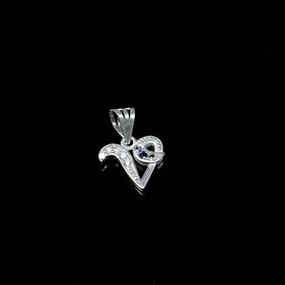 Real 925 Sterling Cute Silver 'V' Letter Alphabet Pendant CZ for Girl