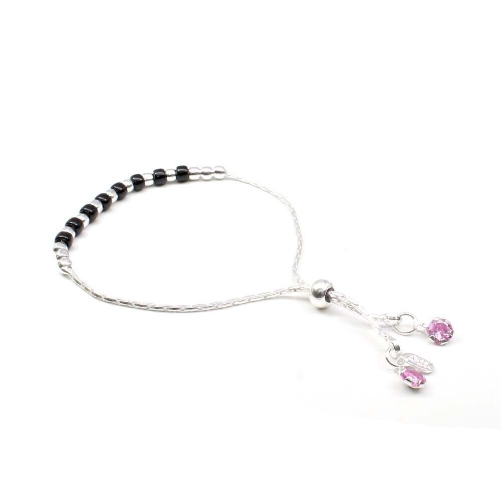 Real Solid Sterling Silver Black Beads Bracelet for Girls