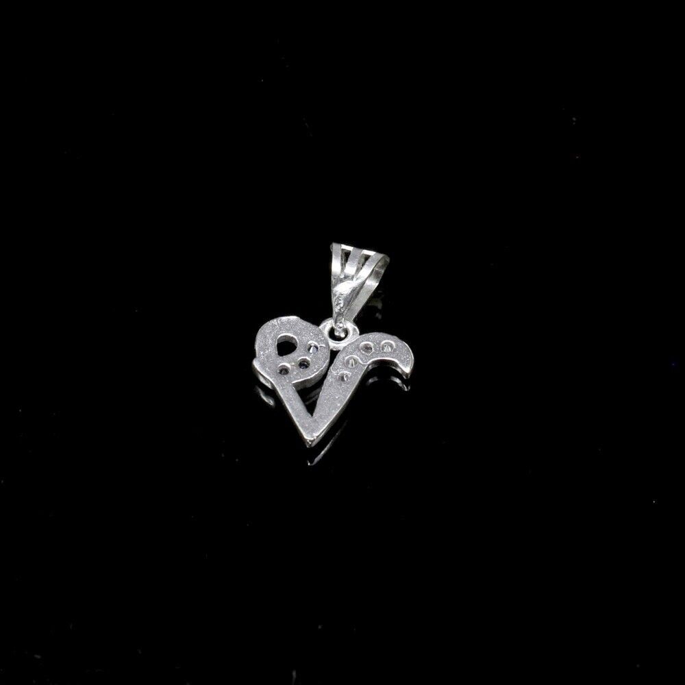 Real 925 Sterling Cute Silver 'V' Letter Alphabet Pendant CZ for Girl