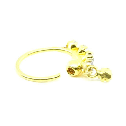 Studded Nose Hoop Ring 14k Solid Yellow Gold 22g