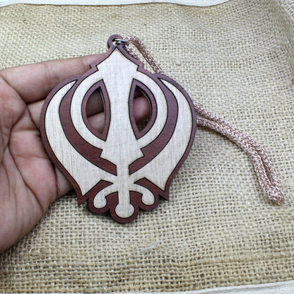 Punjabi Sikh Wooden khanda Car Hanger