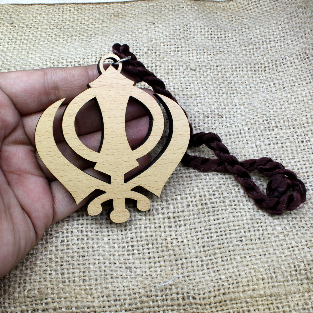 Punjabi Sikh Wooden khanda Car Hanger