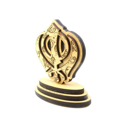 Wooden Sikh Symbol Khanda Car Decorative Showpiece