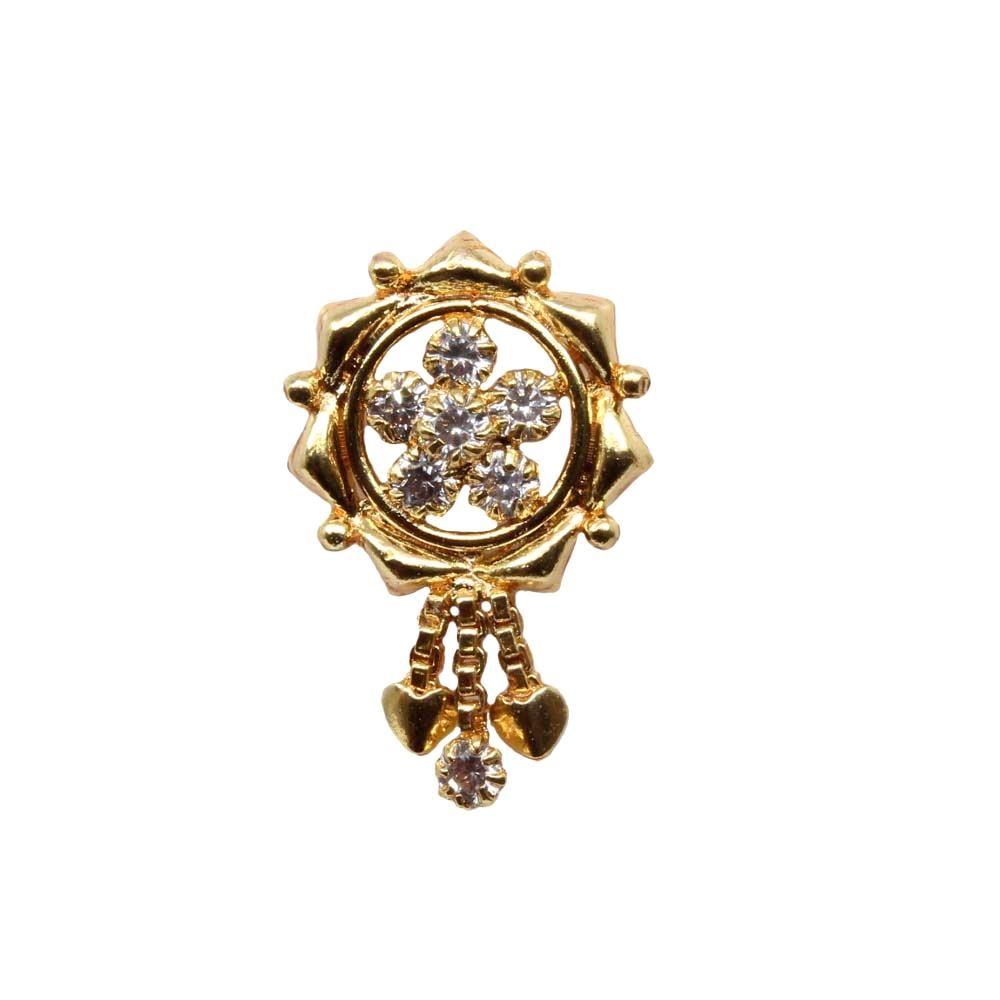 Dangle Gold Plated Nose Stud White CZ Push Pin