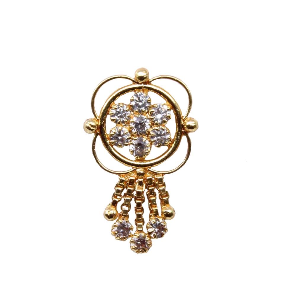 Dangle Gold Plated Nose Stud White CZ Push Pin