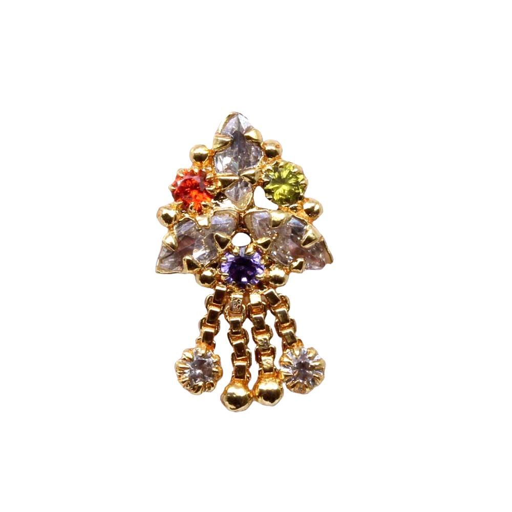 Ethnic Gold Plated CZ Push Pin Nose Stud