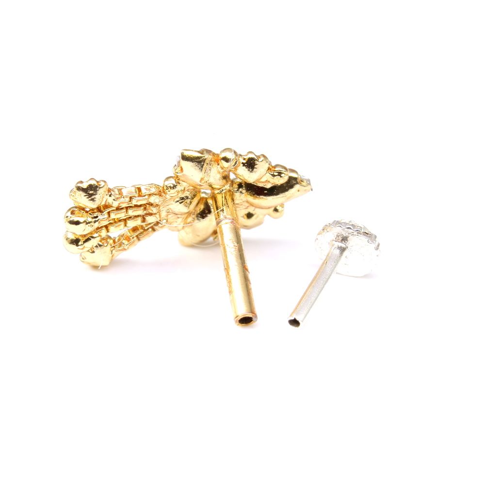 Ethnic Gold Plated CZ Push Pin Nose Stud
