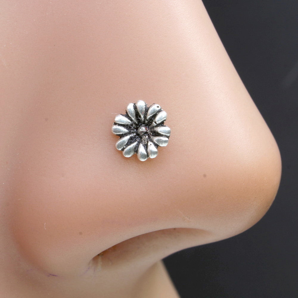 925 Sterling Silver Floral Nose Pin 