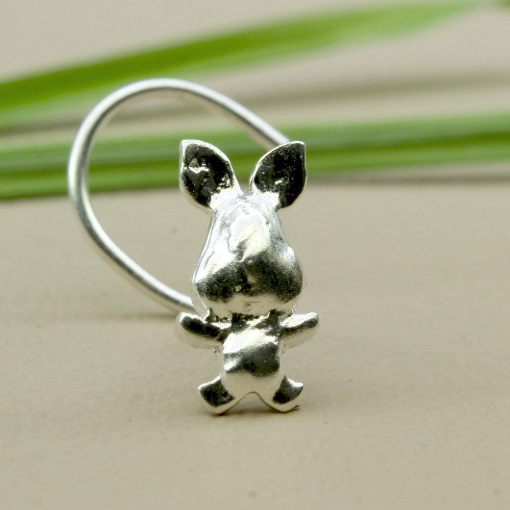 Silver Rabbit Pin Rabbit Shape Sterling Silver Nose pin for Girls and women in Twisted s ...