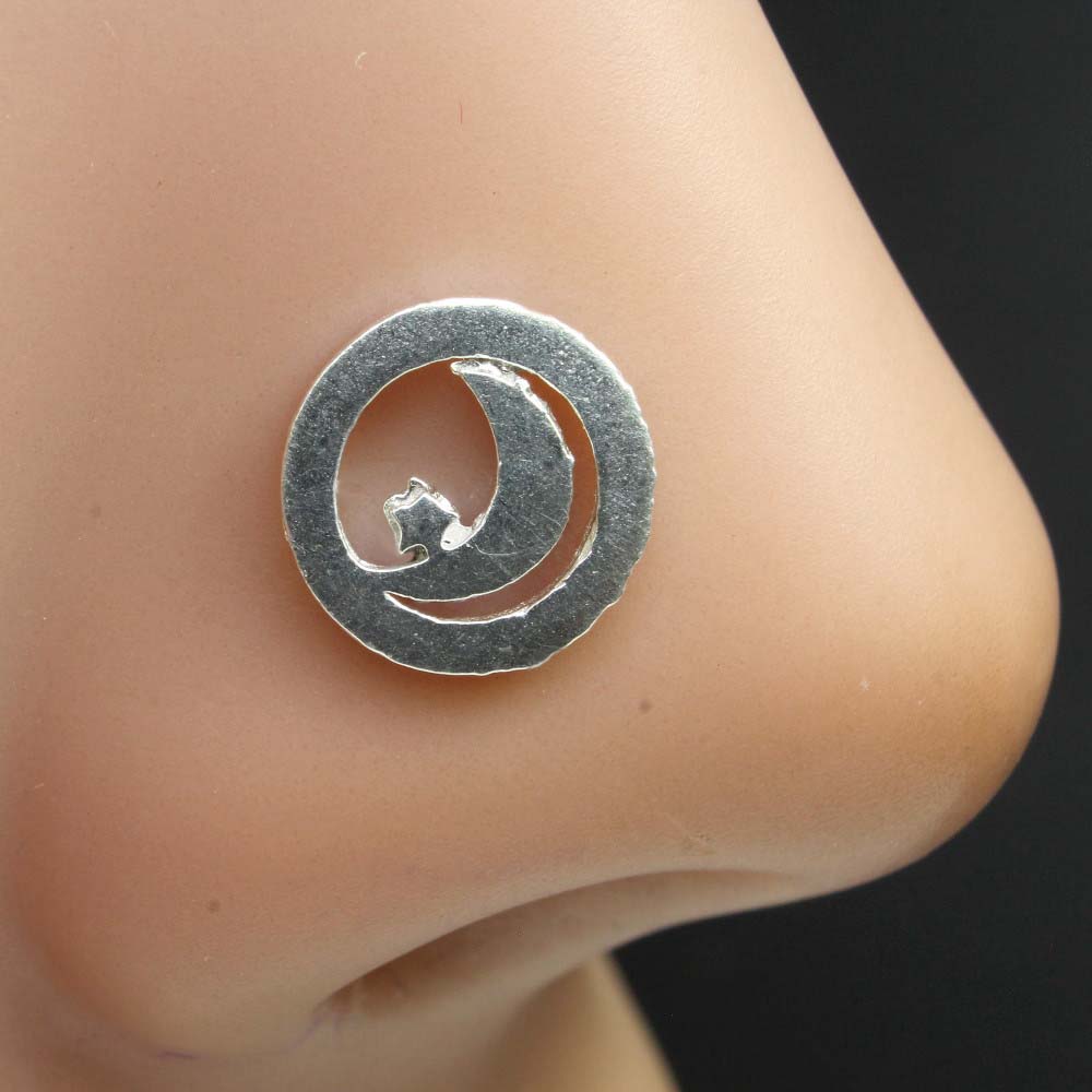 Handmade Silver Nose Ring in star and moon shape 