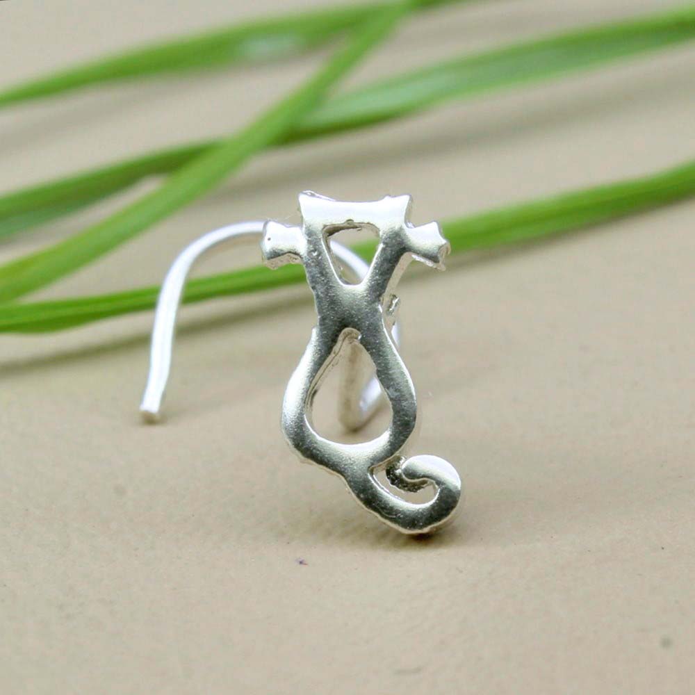 Cute Cat Real Sterling Silver Nose Ring 