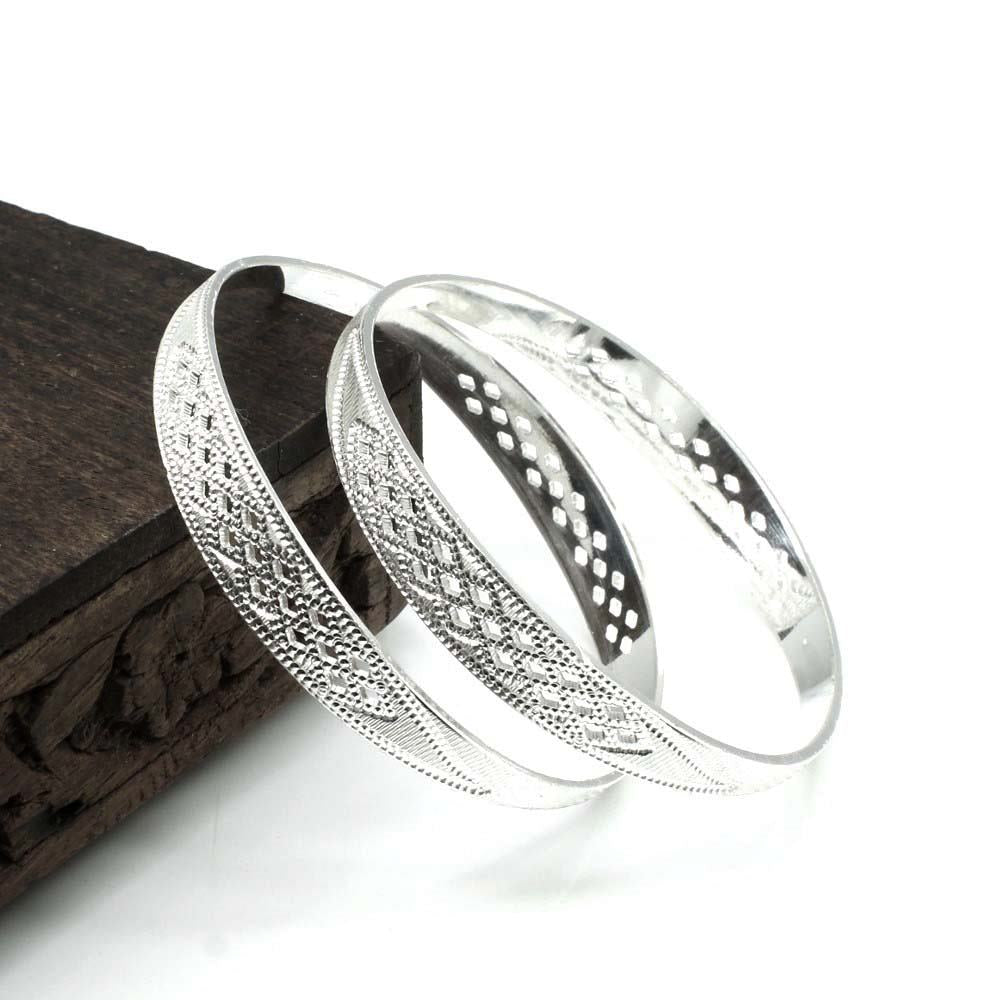 Indian Real Sterling Silver Women Bangles Bracelet (Kangan) Pair