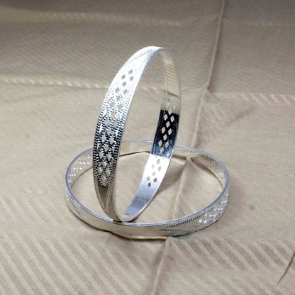 Indian Real Sterling Silver Women Bangles Bracelet (Kangan) Pair