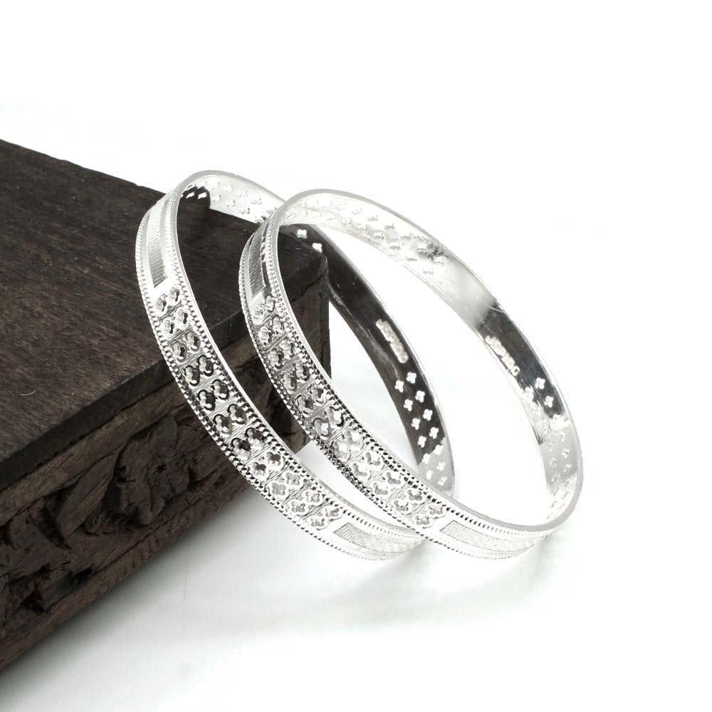 Indian Real Sterling Silver Women Bangles Bracelet (Kangan) Pair