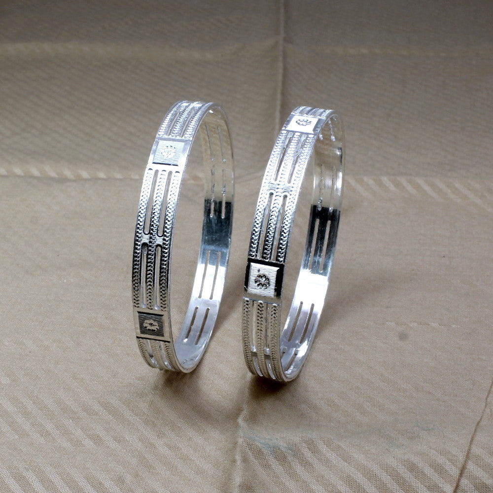 Indian Real Sterling Silver Women Bangles Bracelet (Kangan)- Pair