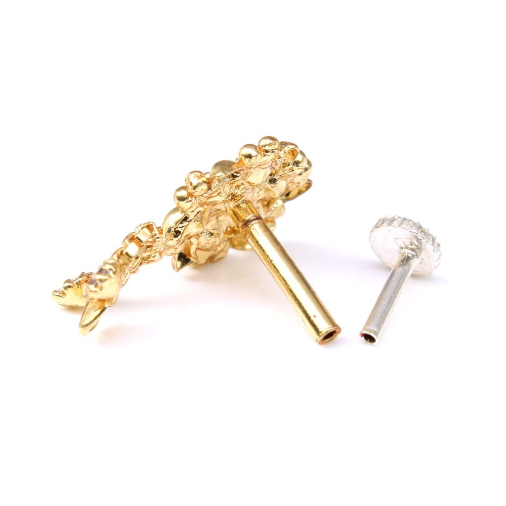 Gold Plated 18g Dangle Push Pin Nose Stud