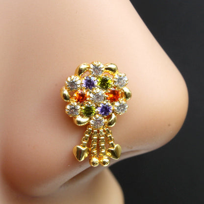 Gold Plated Dangle CZ Push Pin Nose Stud