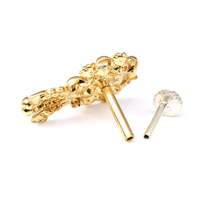 Gold Plated Dangle CZ Push Pin Nose Stud