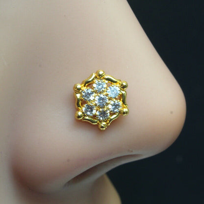 Ethnic Gold Plated CZ Nose Stud Push Pin