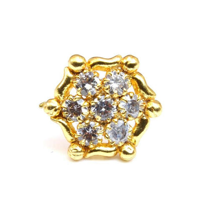 Ethnic Gold Plated CZ Nose Stud Push Pin