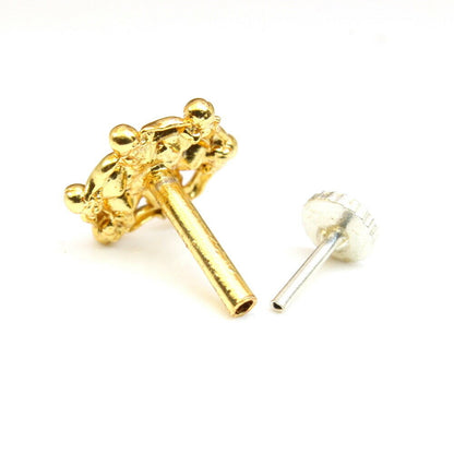 Ethnic Gold Plated CZ Nose Stud Push Pin