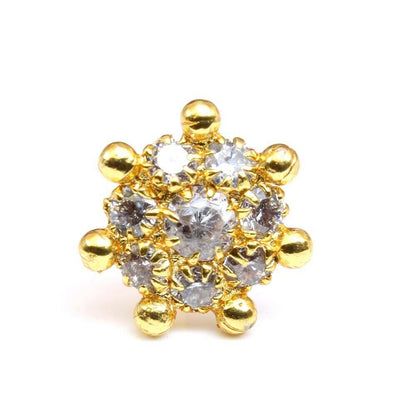 Ethnic Gold Plated CZ Nose Stud Push Pin