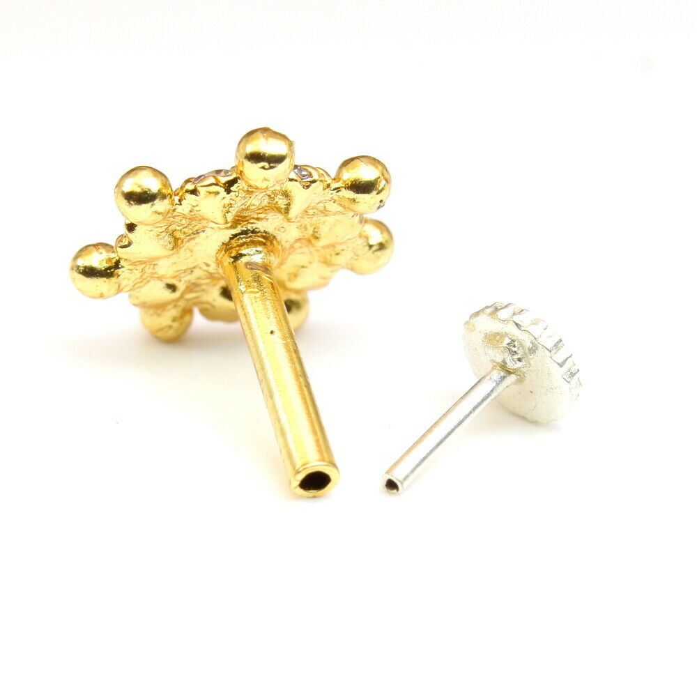 Ethnic Gold Plated CZ Nose Stud Push Pin