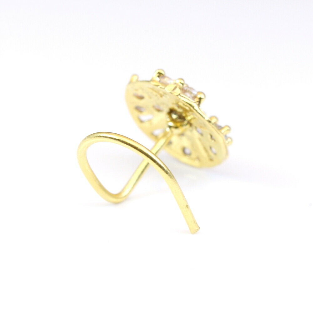 Gold Plated 22g Corkscrew Piercing Nose Stud