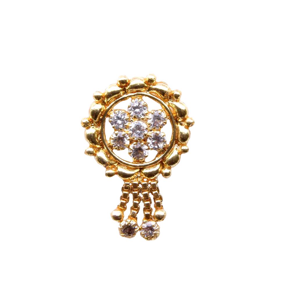 Big Dangle White CZ Gold Plated  Nose Stud Push Pin