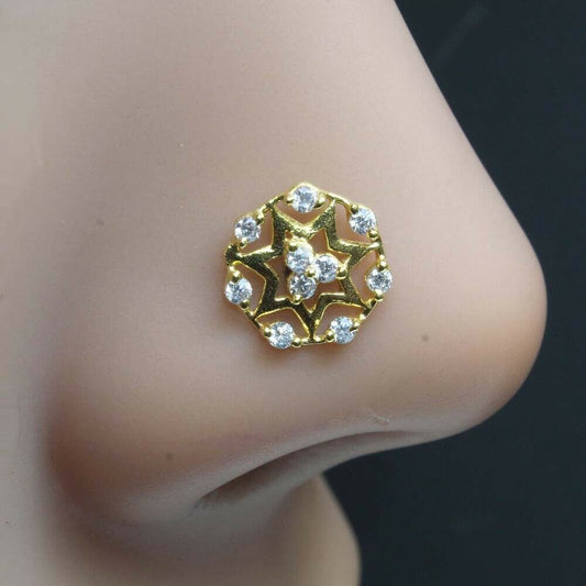 Gold Plated 22g Corkscrew Piercing Nose Stud