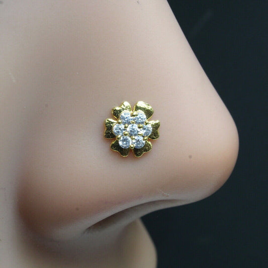 Gold Plated 22g Corkscrew Piercing Nose Stud