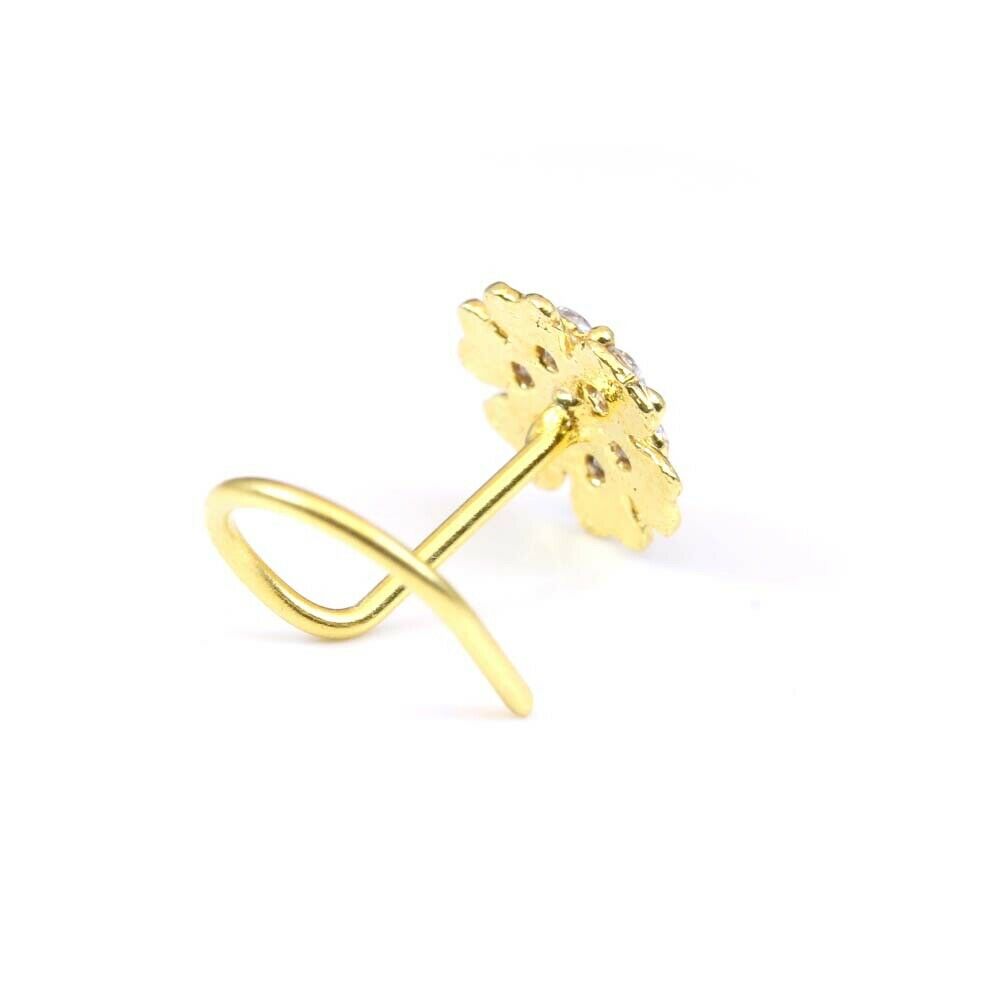 Gold Plated 22g Corkscrew Piercing Nose Stud