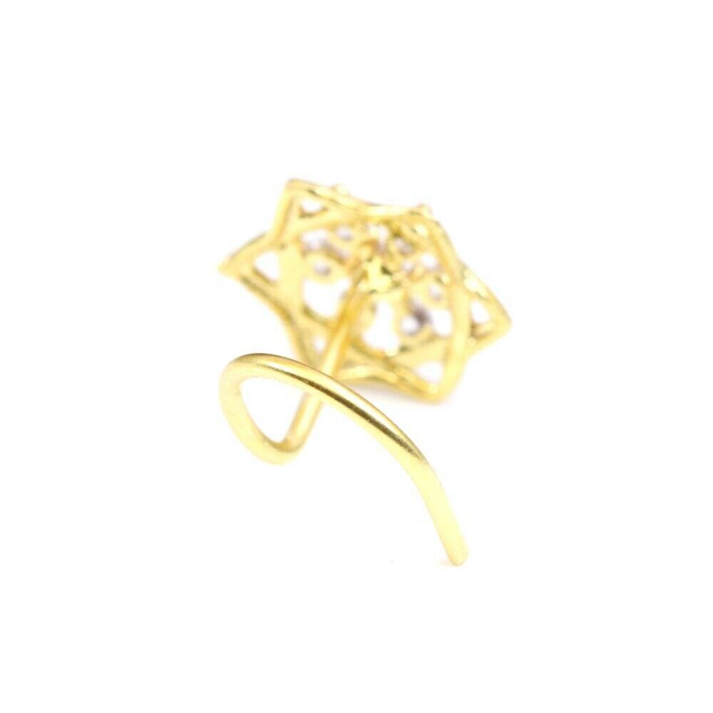 Gold Plated Indian white Nose Stud CZ corkscrew piercing