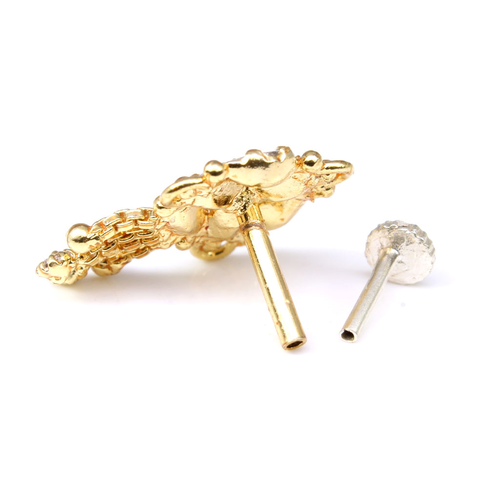 Dangle Gold Plated CZ Push Pin Nose Stud